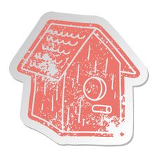 Distressed Old Sticker Of A Wooden Bird House Royalty Free Stock Photography