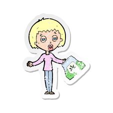 Free Retro Distressed Sticker Of A Cartoon Woman With Bag Of Weed Stock Images - 257577424