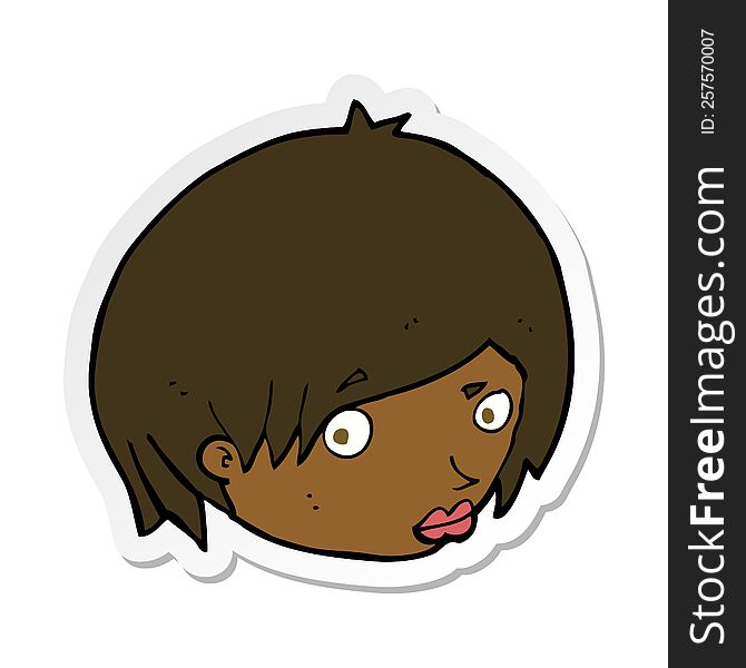 Sticker Of A Cartoon Female Face With Raised Eyebrow