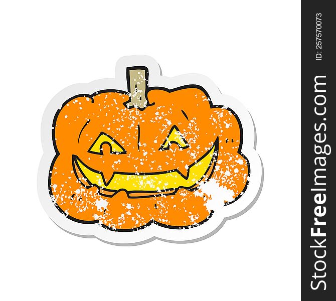 Retro Distressed Sticker Of A Cartoon Spooky Pumpkin