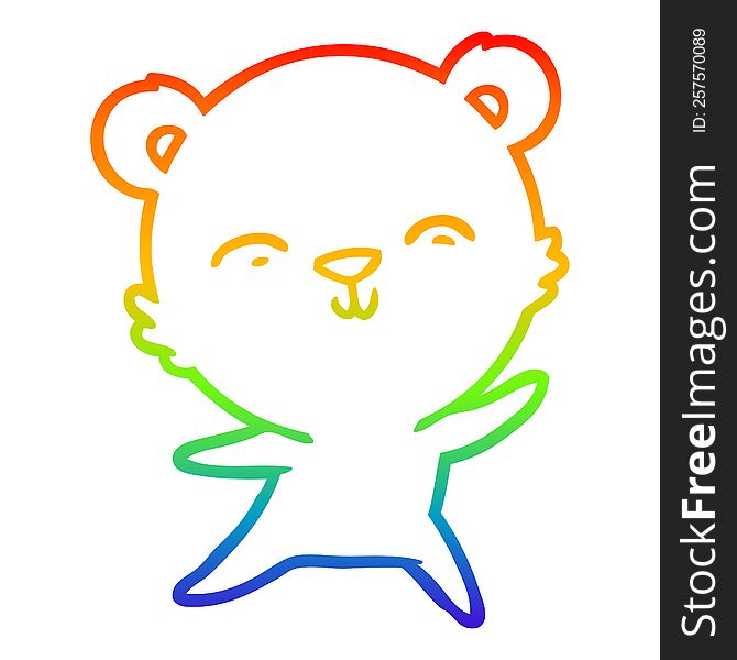 rainbow gradient line drawing of a happy cartoon polar bear dancing