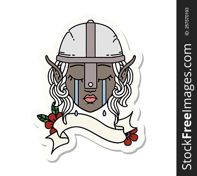 Crying Elf Fighter Character Face Sticker