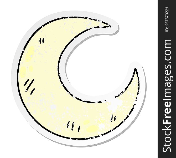 Distressed Sticker Of A Quirky Hand Drawn Cartoon Crescent Moon