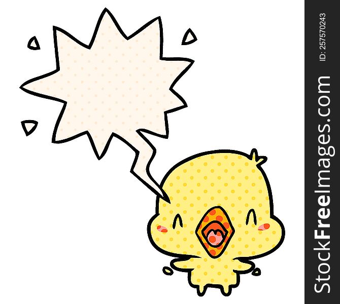 cartoon happy bird with speech bubble in comic book style