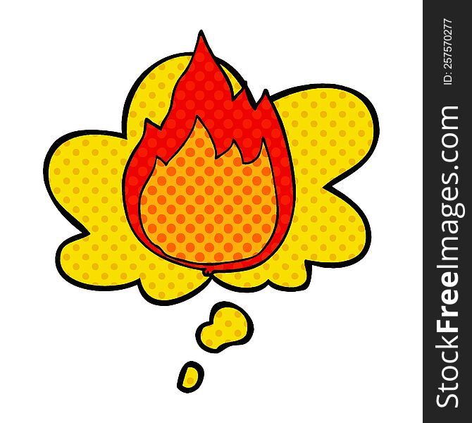 cartoon fire with thought bubble in comic book style