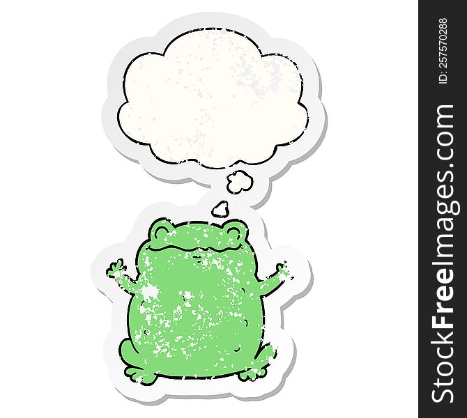 cartoon toad with thought bubble as a distressed worn sticker
