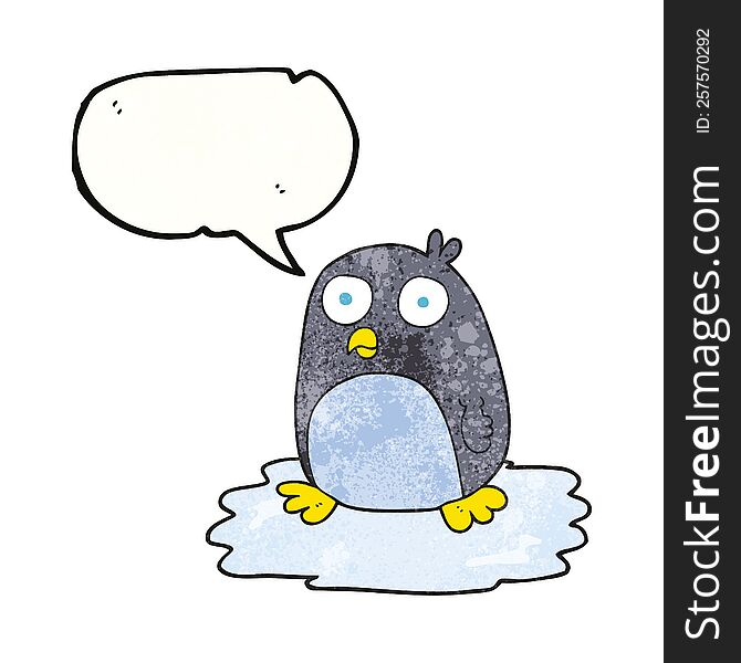 Speech Bubble Textured Cartoon Penguin On Ice