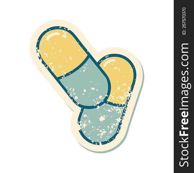 iconic distressed sticker tattoo style image of a pills. iconic distressed sticker tattoo style image of a pills