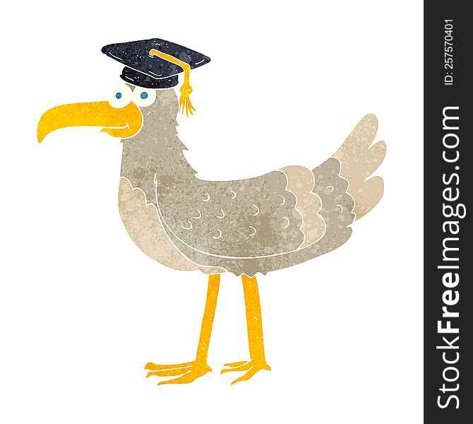 Retro Cartoon Seagull With Graduate Cap