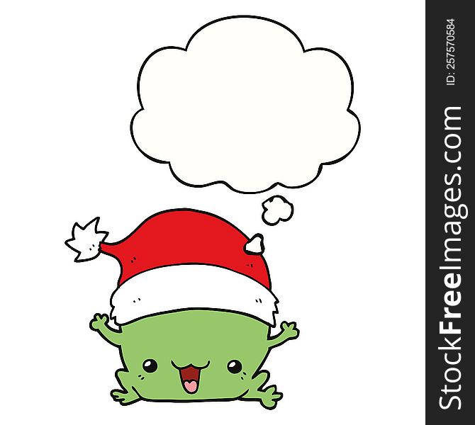 cute cartoon christmas frog with thought bubble