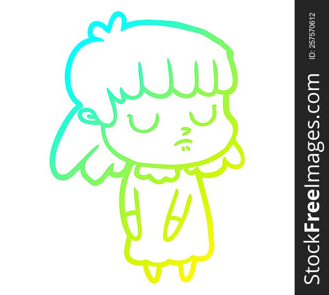 cold gradient line drawing of a cartoon indifferent woman