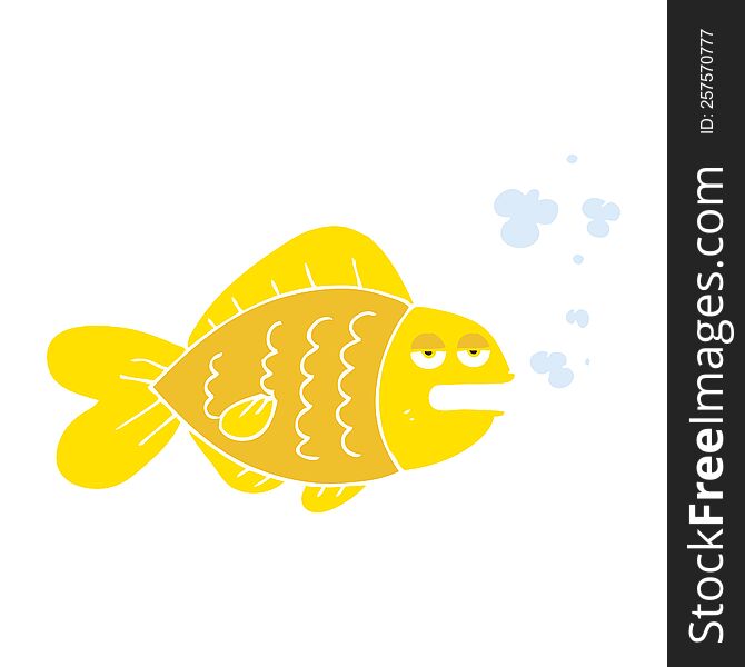 Flat Color Illustration Of A Cartoon Funny Fish