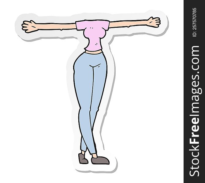 sticker of a cartoon female body with wide arms