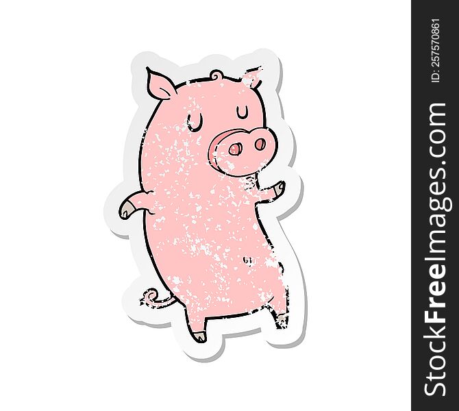 retro distressed sticker of a funny cartoon pig