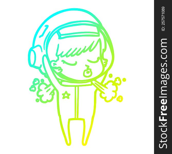 cold gradient line drawing cartoon pretty astronaut girl taking off helmet