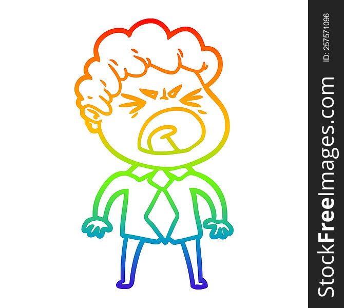 Rainbow Gradient Line Drawing Cartoon Furious Man