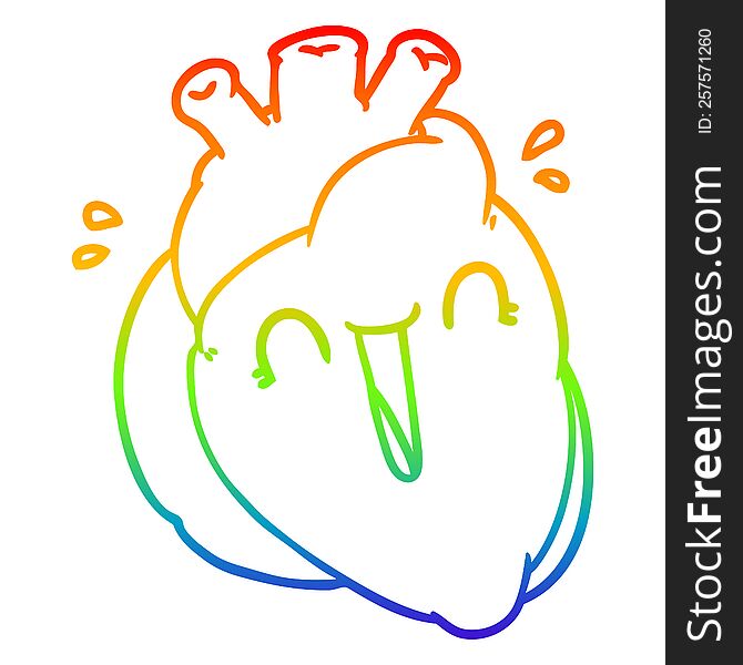 rainbow gradient line drawing of a cartoon heart laughing