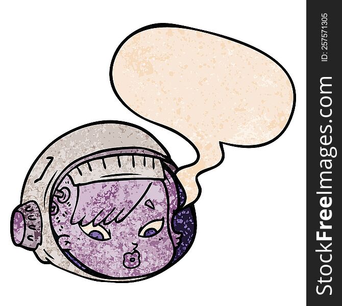 Cartoon Astronaut Face And Speech Bubble In Retro Texture Style