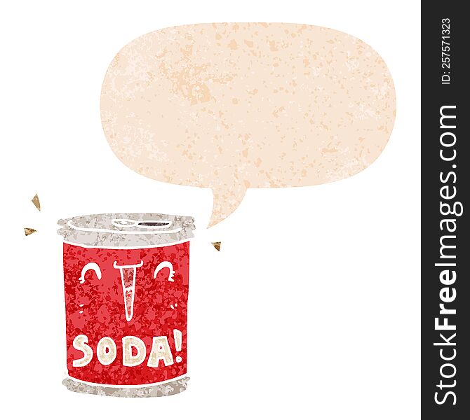 Cartoon Soda Can And Speech Bubble In Retro Textured Style