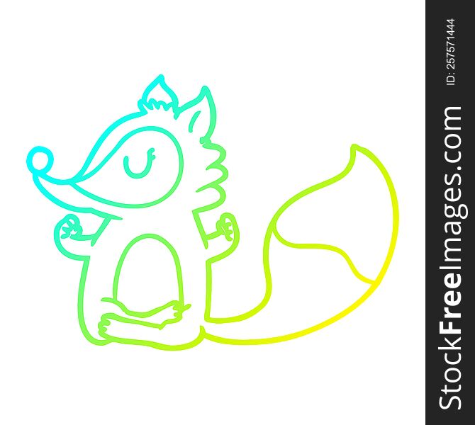 cold gradient line drawing of a cartoon fox meditating