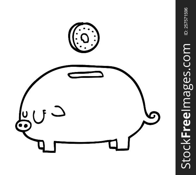 Line Drawing Cartoon Piggy Bank