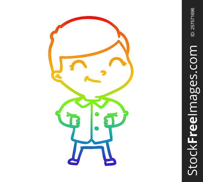 rainbow gradient line drawing of a cartoon boy with hands on hips