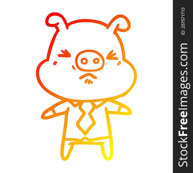 Warm Gradient Line Drawing Cartoon Angry Pig In Shirt And Tie
