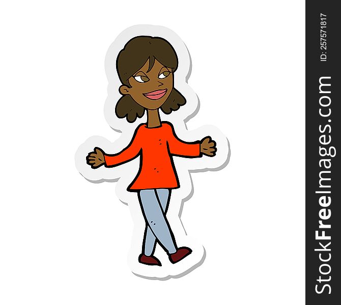 sticker of a cartoon woman with no worries