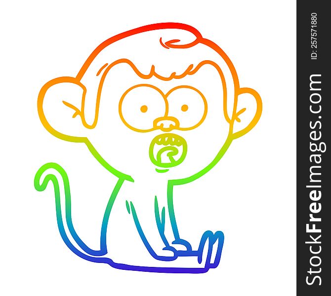 rainbow gradient line drawing of a cartoon shocked monkey
