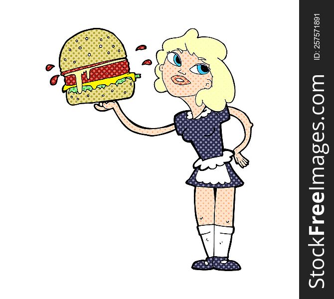 cartoon waitress serving burger
