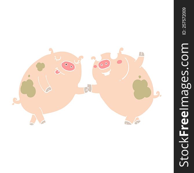 Flat Color Style Cartoon Pigs Dancing