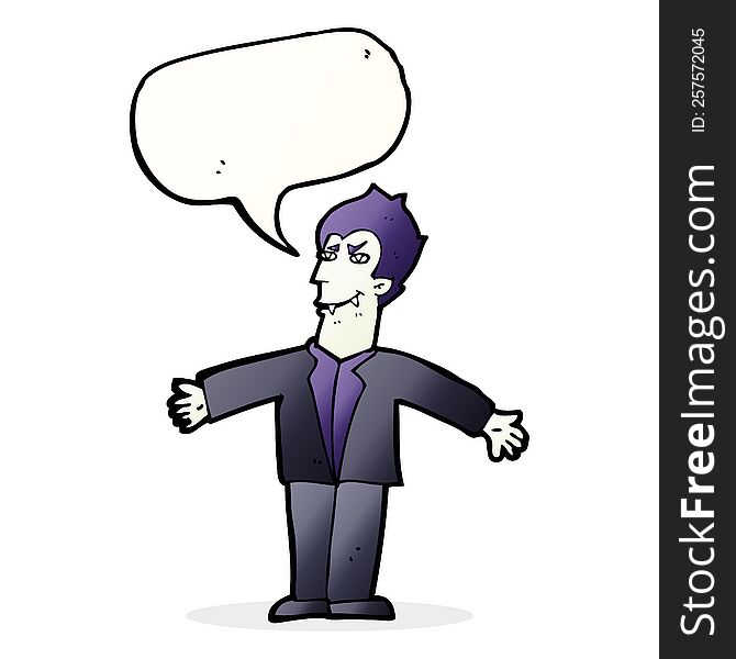 Cartoon Vampire Man With Open Arms With Speech Bubble