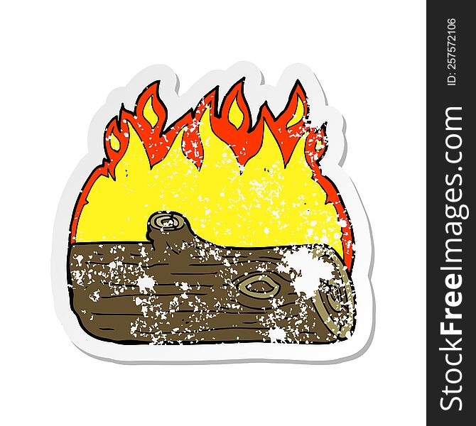 retro distressed sticker of a cartoon burning log