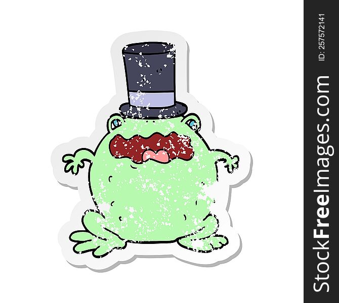 distressed sticker of a cartoon toad wearing top hat