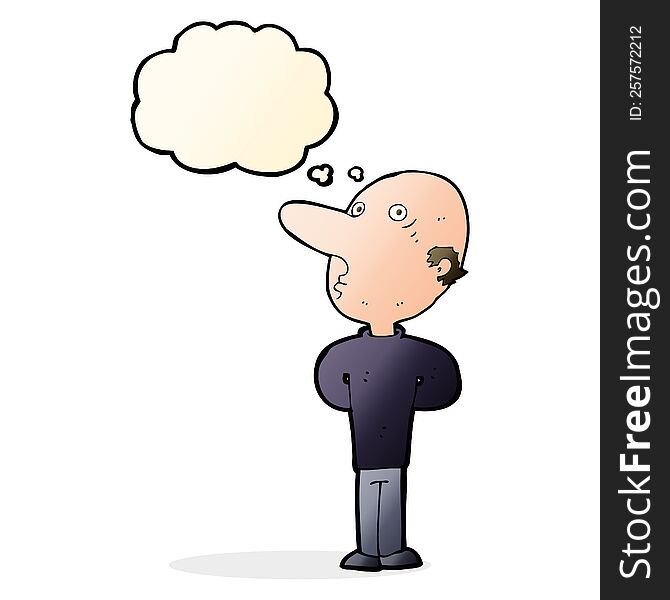 Cartoon Balding Man With Thought Bubble