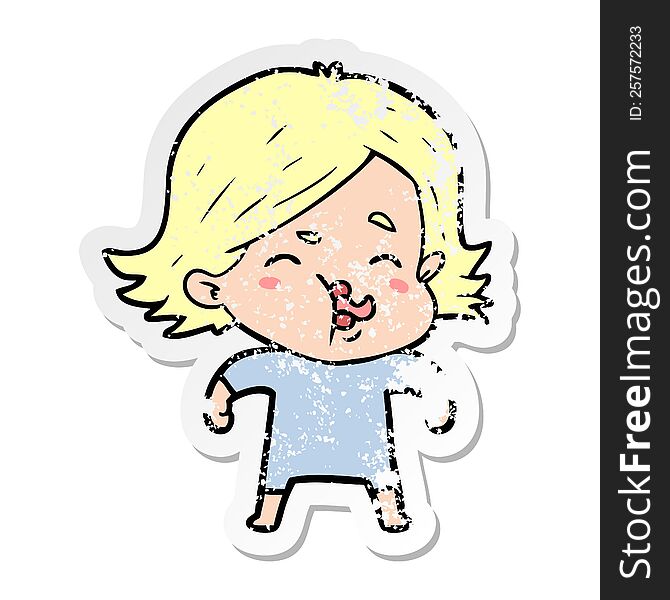 distressed sticker of a cartoon girl pulling face