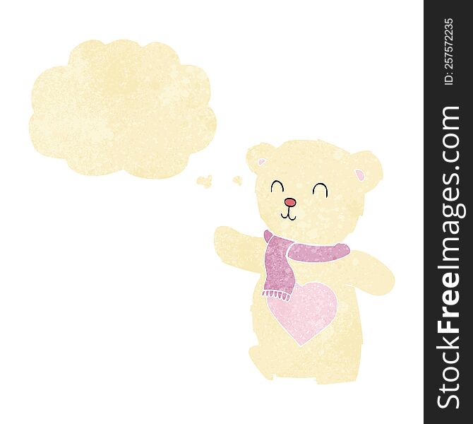 Cartoon White Teddy Bear With Love Heart With Thought Bubble