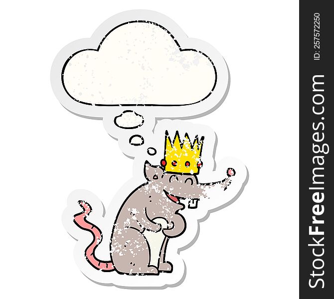 Cartoon Rat King Laughing And Thought Bubble As A Distressed Worn Sticker