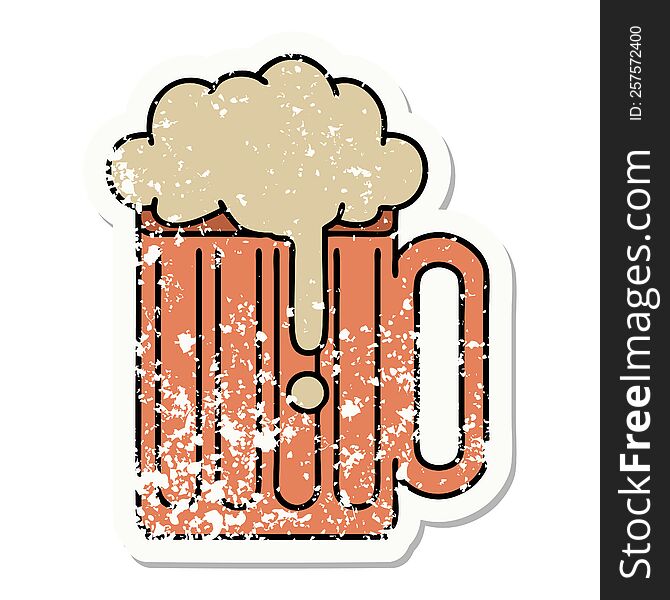 distressed sticker tattoo in traditional style of a beer tankard. distressed sticker tattoo in traditional style of a beer tankard