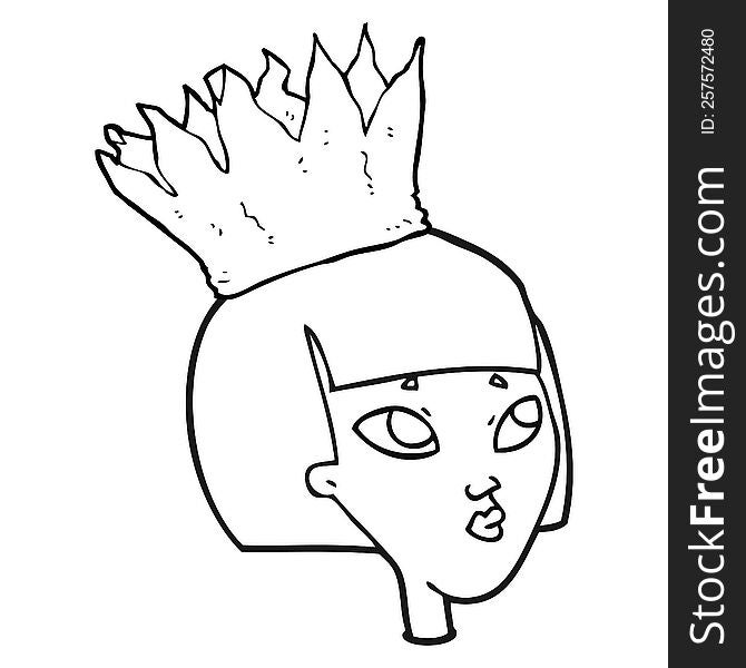 black and white cartoon woman wearing paper crown