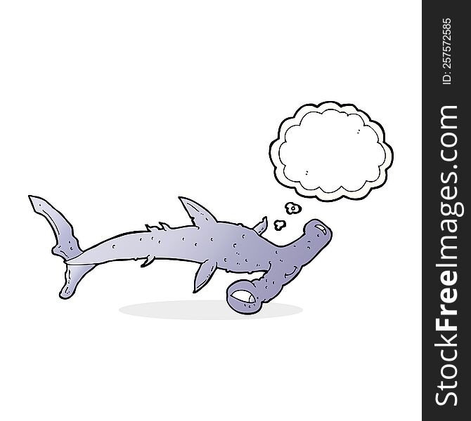 cartoon hammerhead shark with thought bubble