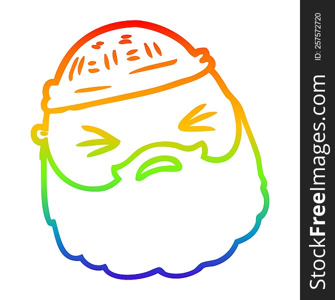 Rainbow Gradient Line Drawing Cartoon Male Face With Beard