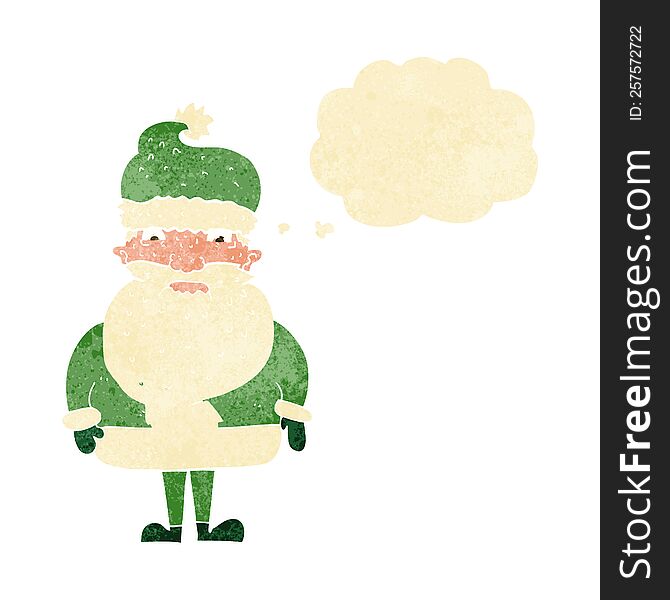 cartoon grumpy santa claus with thought bubble