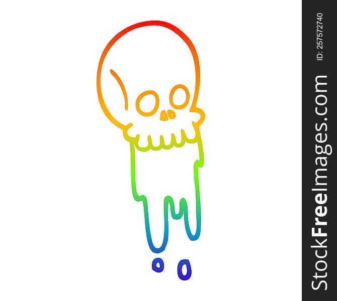 Rainbow Gradient Line Drawing Cartoon Blood Dripping Skull