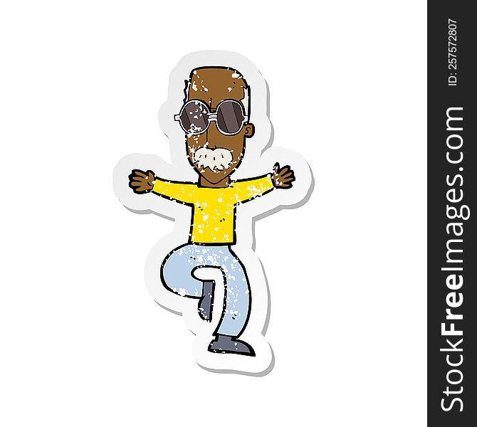 retro distressed sticker of a cartoon old man wearing big glasses