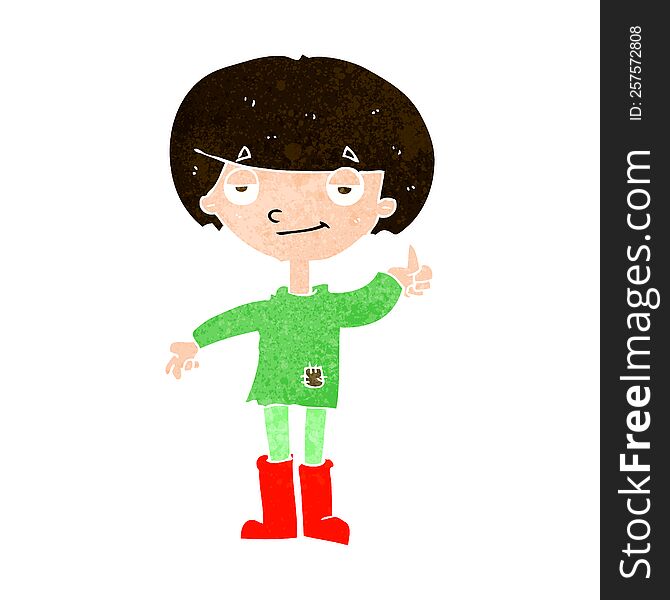 Cartoon Boy In Poor Clothing Giving Thumbs Up Symbol