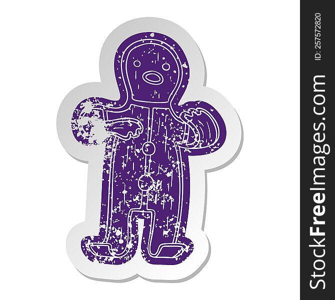 distressed old cartoon sticker of a gingerbread man. distressed old cartoon sticker of a gingerbread man