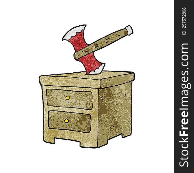 Textured Cartoon Axe Buried In Chest Of Drawers