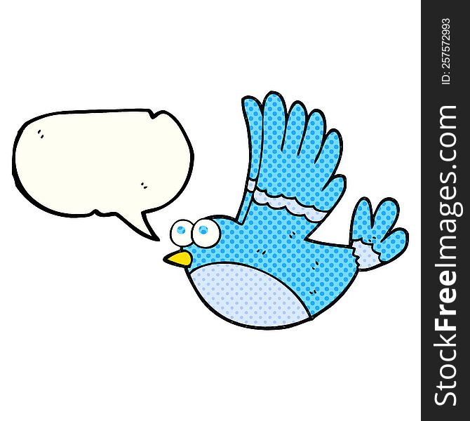 freehand drawn comic book speech bubble cartoon flying bird