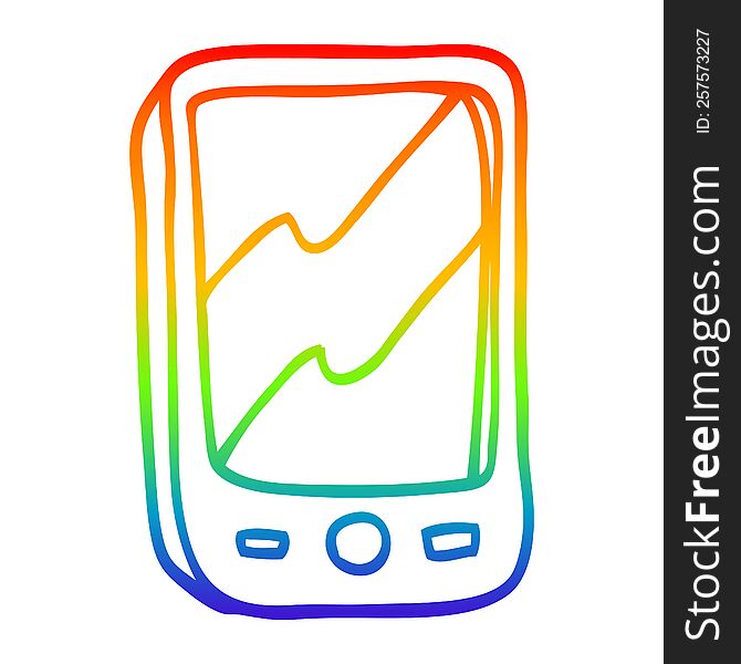 rainbow gradient line drawing of a cartoon red mobile phone